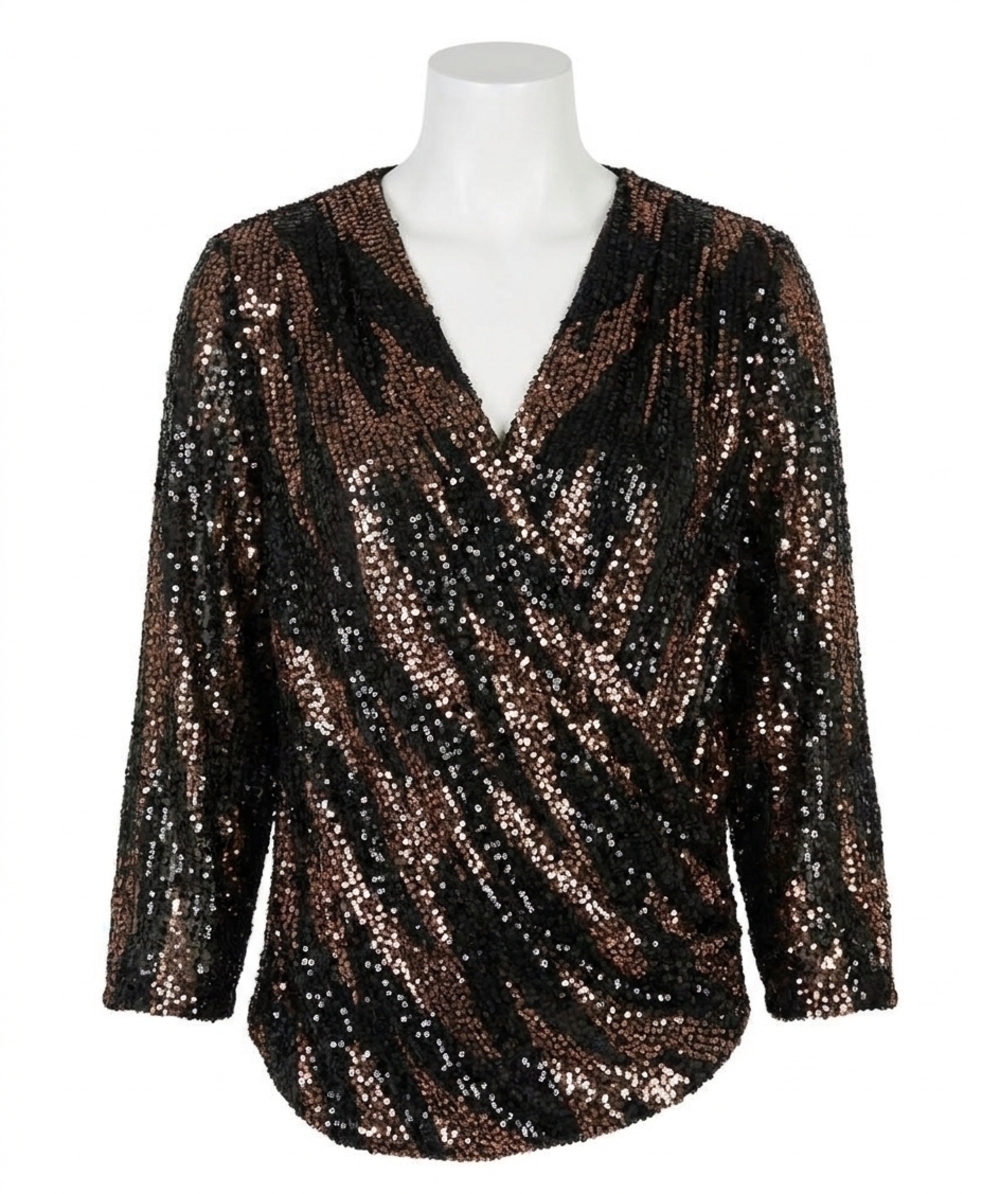 NEW ESQUALO sabine sequin wrap over top in black and bronze